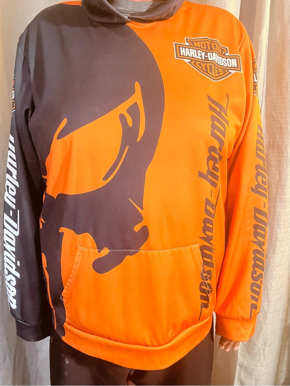 Harley-Davidson performance wear, Orange and Black Skull Graphic Hoodie